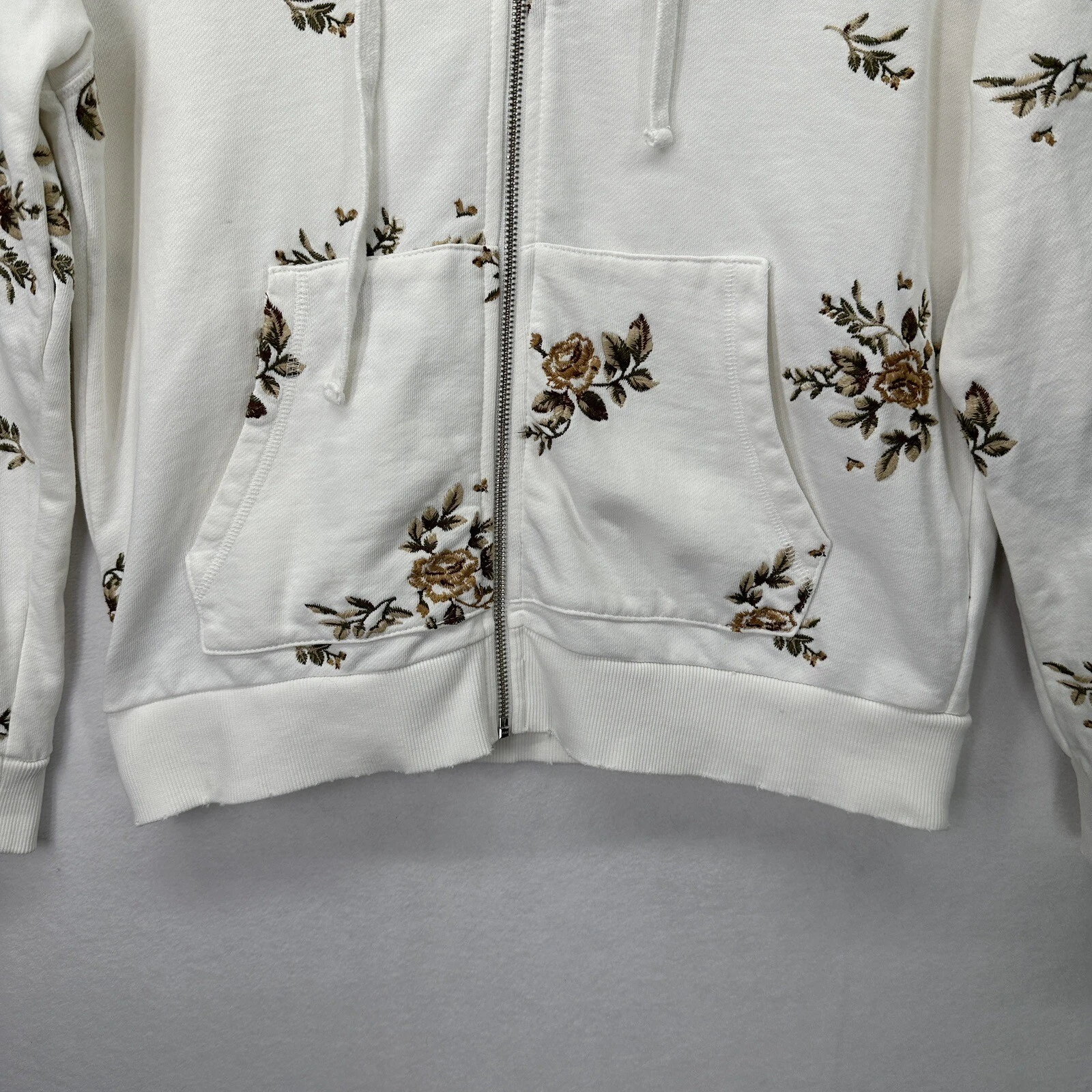 OFF WHITE Felpa con cappuccio Driftwood ricamata floreale avorio taglia S full zip