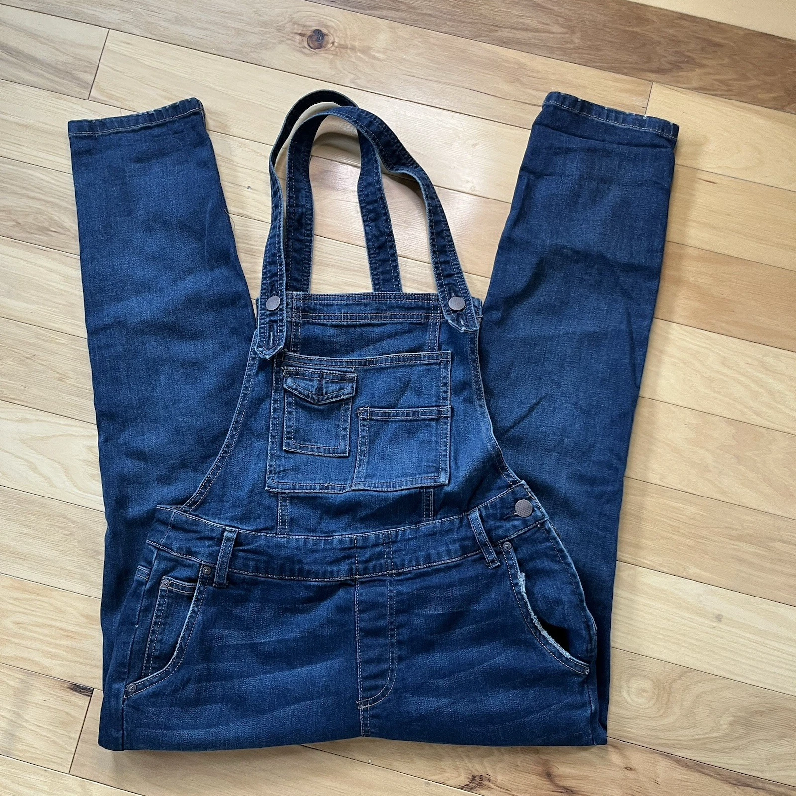 Free People Denim Overalls Womens Sz 27 Dark Wash Skinny Denim Bibs