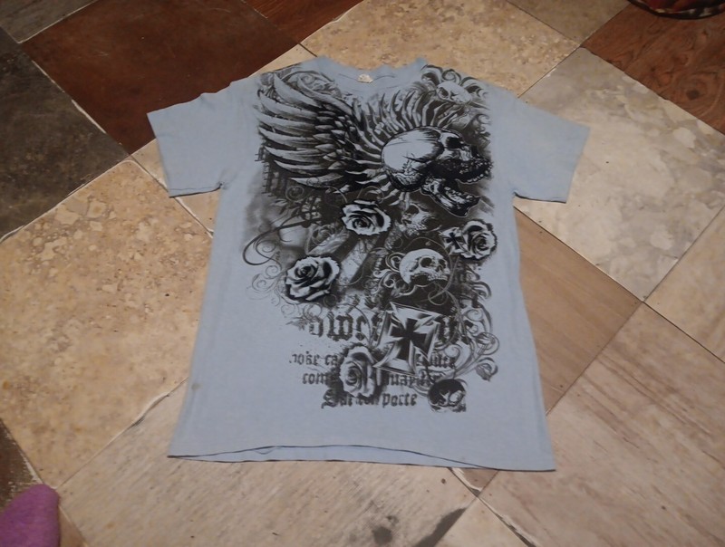 Vintage Streetwear Mens Sz L Faded Cross Rose Skull MMA Fighting T-Shirt Blue