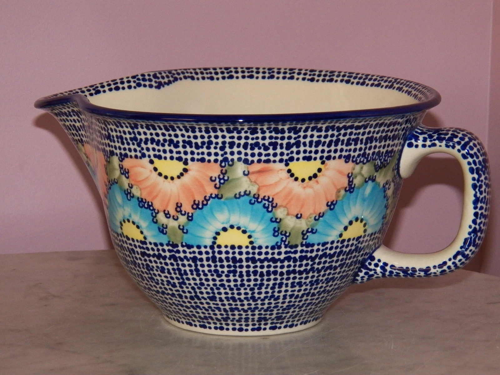 Polish Pottery Large Batter Bowl! UNIKAT Signature Sweet Gypsy Rose Pattern!