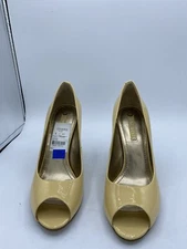 Nine West Canary Yellow Patent Leather Peep Toe Heels Size 7.5