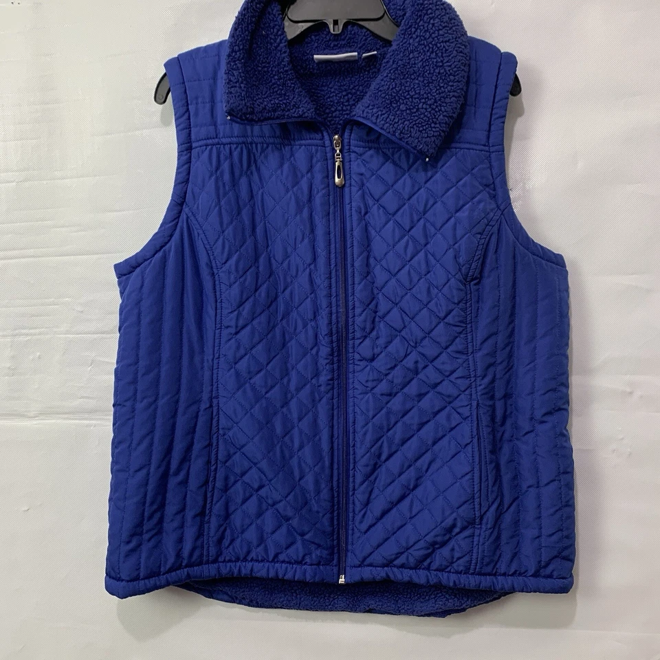Denim & Co. Chaleco acolchado para mujer azul con cremallera frontal con forro de sherpa sintético GRANDE Foto 2 de 4