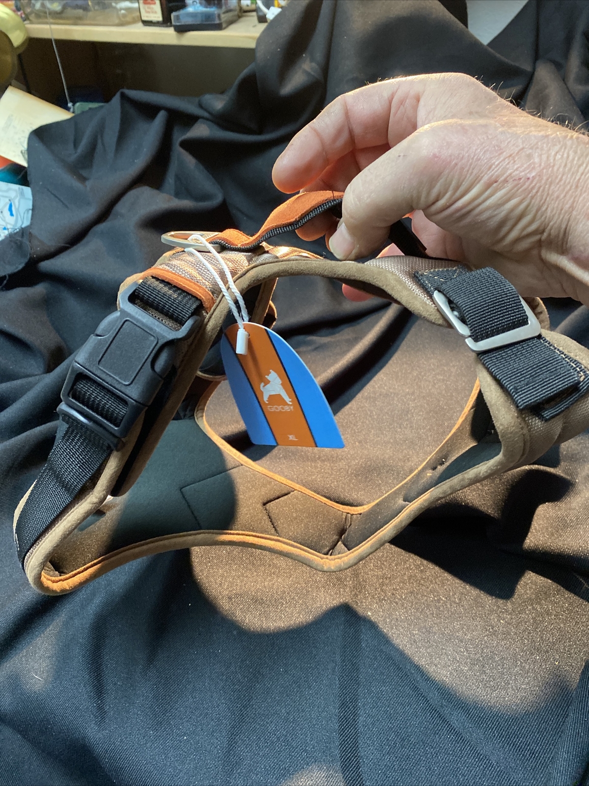 GOOBY Pioneer Dog Harness for LITTLE DOGS in SIZE MEDIUM Brown Orange