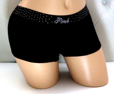 Victoria's Secret PINK Logo Boyshort Black Diamante Rhinestone Shine M L XL XXL