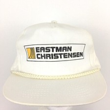 Vtg 80s Eastman Christensen Hat Rope Script Logo Strap Back Trucker Baseball Cap