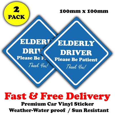 2x - Ältere Fahrer Auto Stoßstange / Fenster Aufkleber - Premium Wasserdicht - 100mm qm