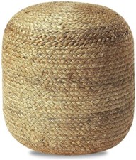 Pouf Jute Braided 10.5" H x 20.5" W x 20.5" D Beige round cushions Cover Only