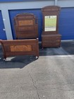 1891 American Victorian Walnut Burl Bed & Dresser –Refinished