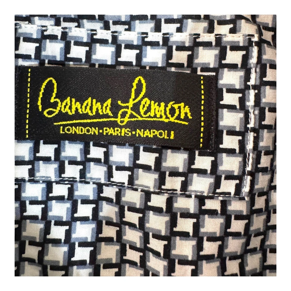 Camisa Banana Limón Larga Slv Abotonada L Negra Blanca Geométrica Puño Abatible Floral Foto 3 de 4