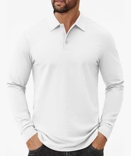 New Men  s Long Sleeve White Polo Size Large