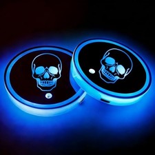 Skull LED Cup Holder Lights for Car - 2 Pcs - LED Light Up Cup Holder Skull Head