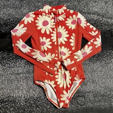 Girls 5-6 years Mini Boden long-sleeved swimsuit-cayenne red daisy print