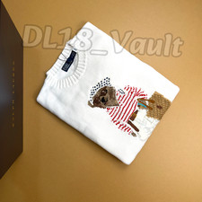 POLO RALPH LAUREN Women's Polo Bear Crewneck Knit Sweater White Medium w/Box