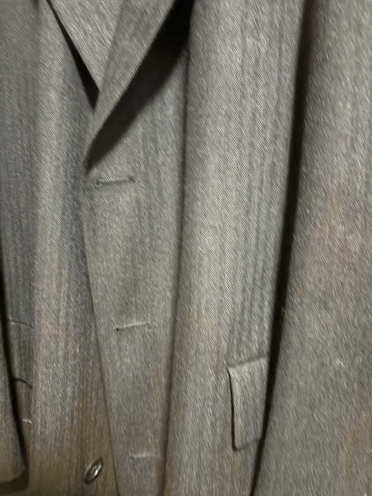 Vintage Hart Schaffner & Marx Men Virgin Wool Herringbone Grey Overcoat Made USA