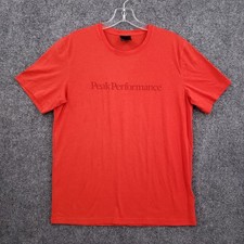 Peak Performance Spellout T Shirt Mens M Medium Orange Crew Neck Short Sleeve