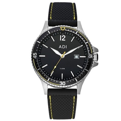 ADI Israeli Diver Style Watch 42mm Black Dial Date Rubber Strap Sport Quartz
