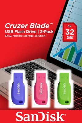 SANDISK Cruzer Blade USB-Stick, 32 GB, Violett, Pink, Grün