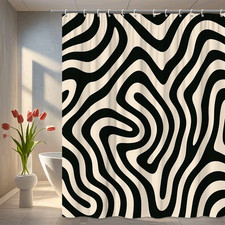 Stylish Black and White Shower Curtain with Wavy Pattern