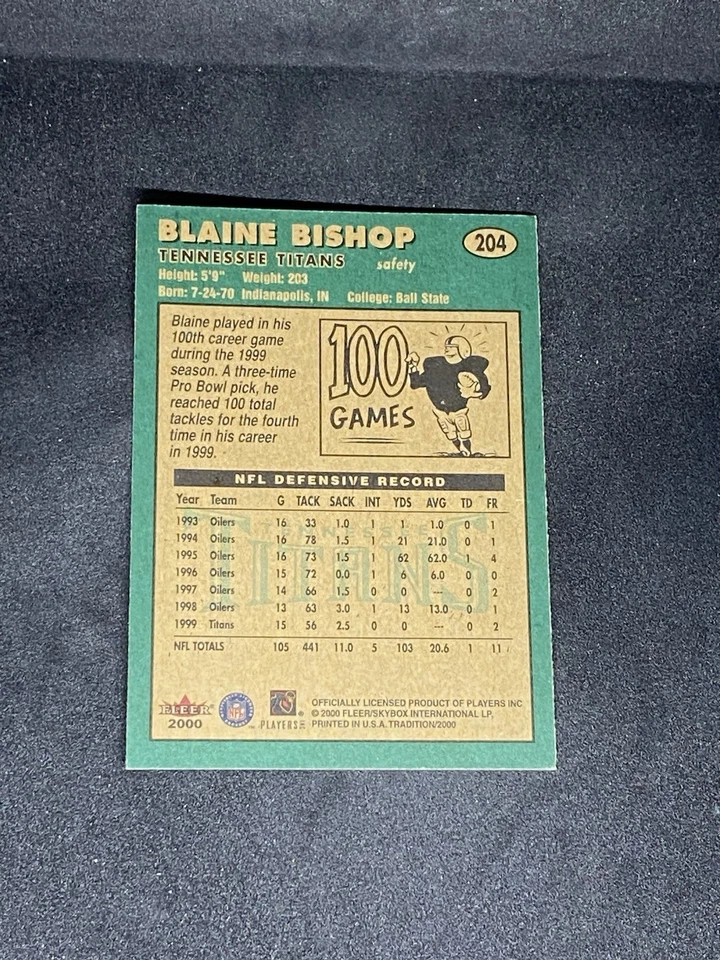 Blaine Bishop 2000 Fleer Tradition #204 Tennessee Titans Autographed Signed Card - Image 3 of 3
