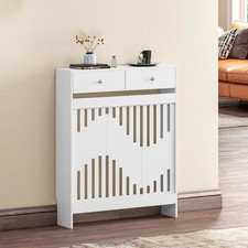Radiator Cover with Drawers, White Wooden Radiator Shelf Pipe Covers Cabinet