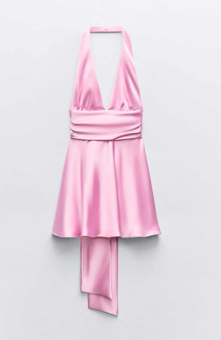 zara pink satin halter dress Halter Neck Dress Pink Halter Dress Short SHORT POPLIN HALTER BALLOON DRESS Light Pink ZARA United