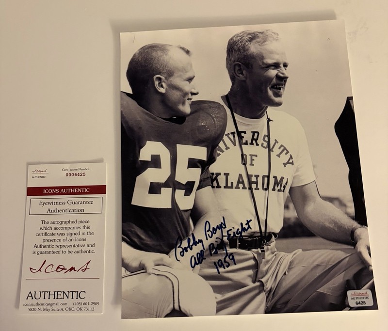 Bobby Boyd All Big 8 1959 signed 8x10 sitting with Oklahoma coach Bud Wilkinson 