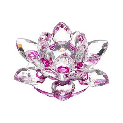 Crystal Lotus Flower Figurine 2.6''x2.6'' Decorative Ornament Purple