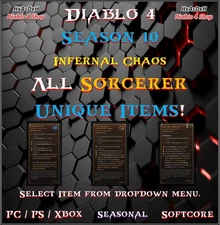 ✨Diablo 4✨Season 10✨Sorcerer Unique Items✨1 - 4 GA✨All Unique✨High Roll Aspect✨