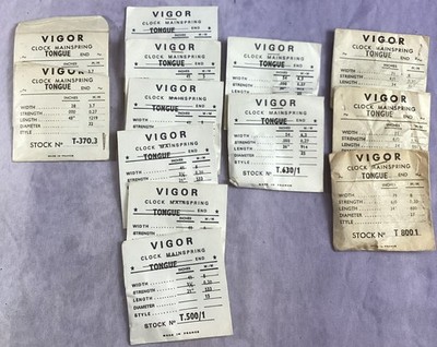 13 NOS Vigor Mainspring Tongue End Clock Part T370.3, T500/1, T630/1, T800.1