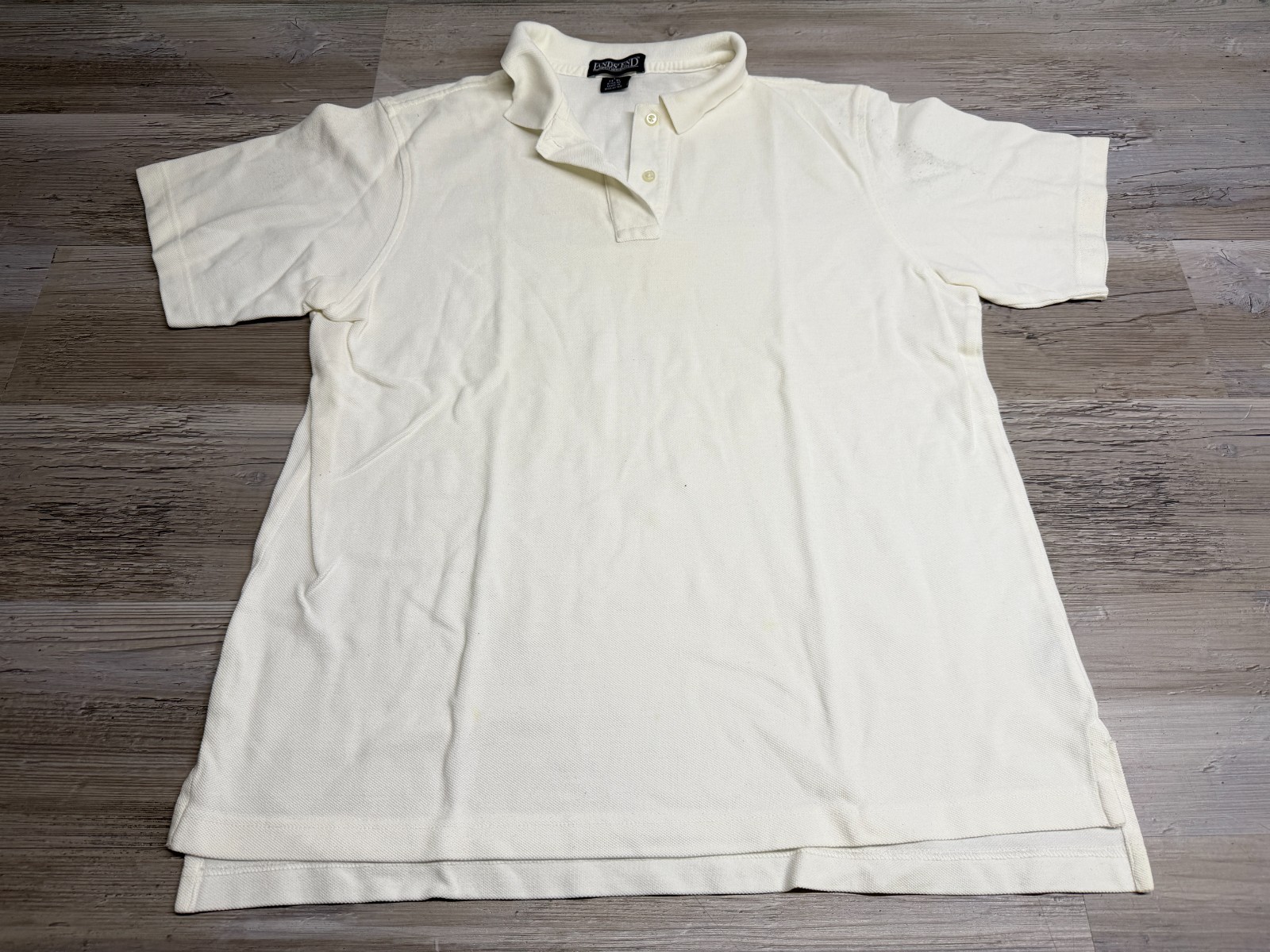 Vintage Lands End Womens Polo Shirt Size L Pique Short Sleeve Cream White 90s