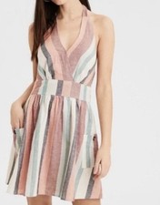 NWT Women's XS American Eagle Striped Halter Mini Dress Boho Summer