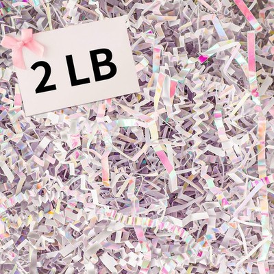 2 LB Crinkle Cut Paper Shred Filler, Iridescent White Crinkle Paper Shred Bas...