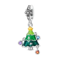 MULA European 925 Sterling Silver Charm CZ Shining Christmas Tree For Bracelet