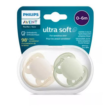 Avent Philips Ultra Soft Pacifier 0-6 Months - Sand/Green - 2pk