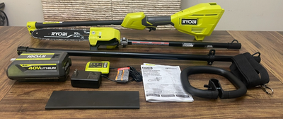 #ad RYOBI Expand It 10quot; Universal Pole Saw Attachment RYPRN w 40V MOTOR amp;4Ah Battery $199.99