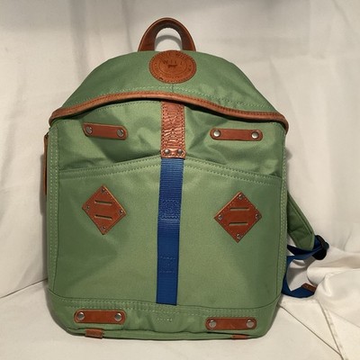 GIVE WILL LEATHER GOODS Canvas Backpack Green & Blue Leather Walker Bag