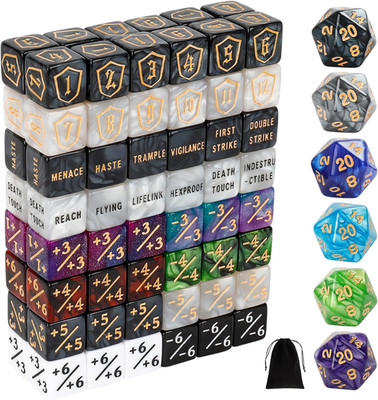 102 Pieces MTG Dice Counters Set Bulk Ability Keyword Tokens Shield Life Counter