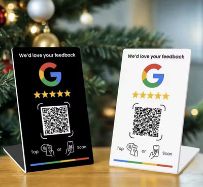 NFC Tap + QR Code Tischaufsteller Google Bewertung Feedback Review Social Media