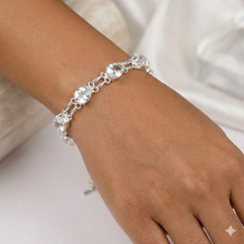 April Birthstone White Topaz Sterling Silver Bracelet For Women Anniversary Gift