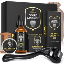 Beard Growth Kit for Men with Oil Balm Comb Roller Grooming Set Patchy Beard Car
