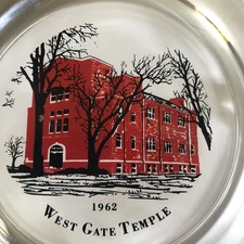 Ashtray Clear Heavy Glass Dated 1962 West Gate Temple 4.5 Inch Outside Diameter
