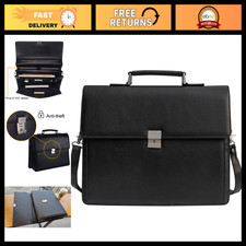 Men's Leather Briefcase - Office Attache Case, Messenger Bag with Padded Compart