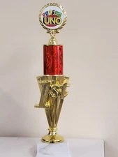 UNO card game Trophy Award Champion 1st Place, with your engraving, about 13"