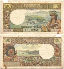 1971-73 FRENCH POLYNESIA PAPEETE on TAHITI Veteran  CENT  or  100 FRANCS  Note