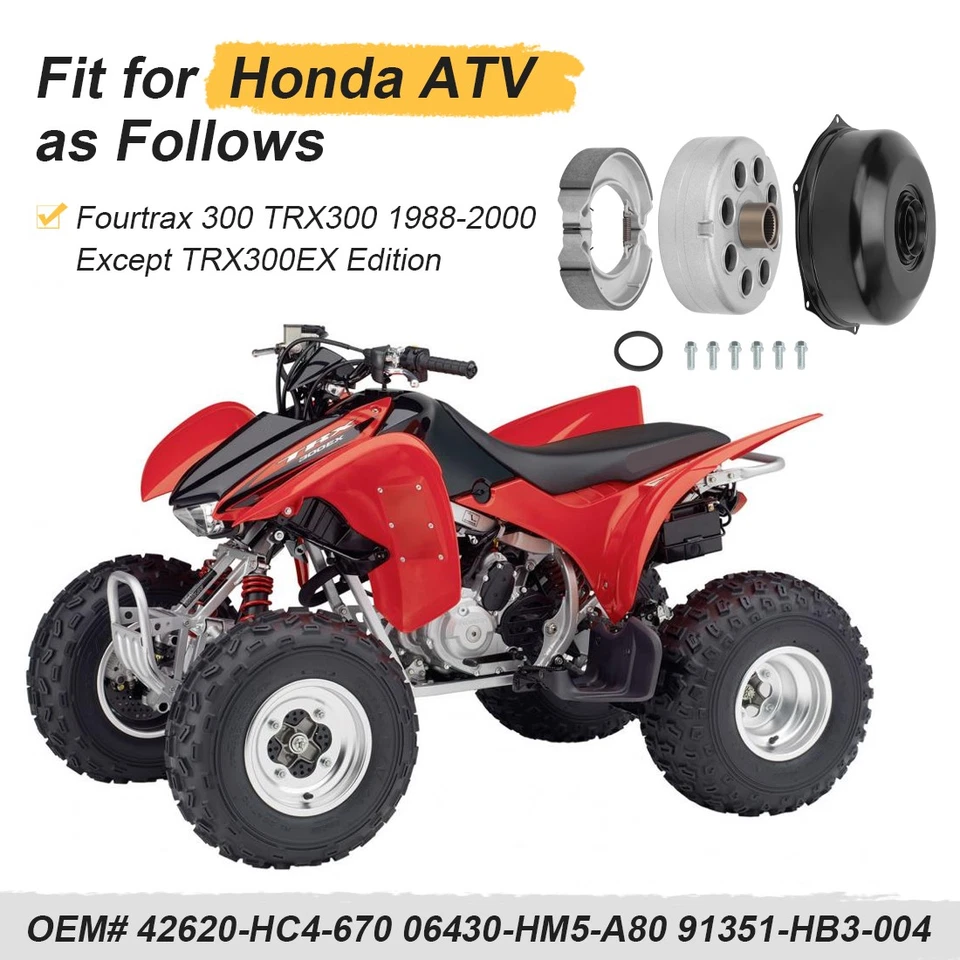 Rear Brake Drum Cover Hub Shoes for Honda Fourtrax 300 TRX300 TRX300FW 1988-2000 - Image 3 of 4