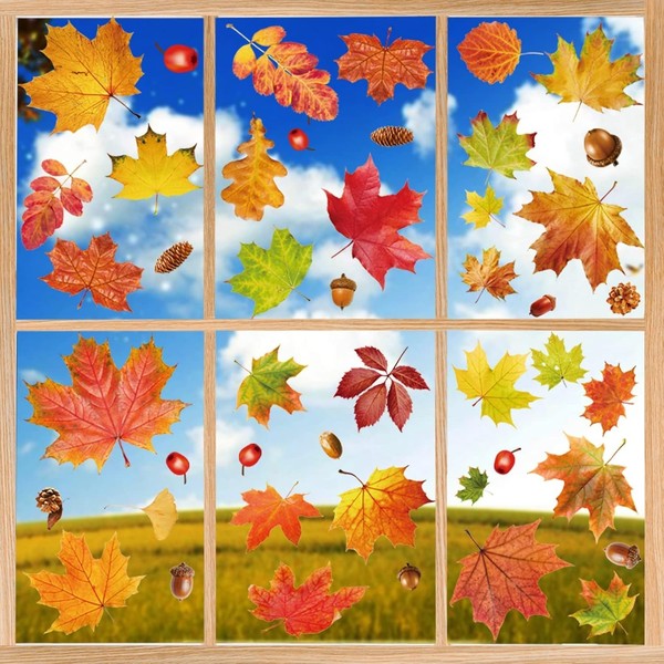 Herbstdeko Fensterbilder 6 StüCk Selbstklebend AhornbläTter Erntedankfest-image