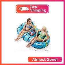 HLDIRECT 93" Inflatable River Tube for 2 Adults with Cooler 2 Cup Holders