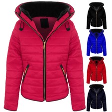 Ladies Long Sleeve Padded Quilted Puffer Jacket Thick Warm Fur Collar Coat