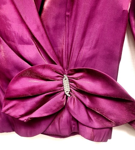 Vintage SMALL Ronnie Nicole Shimmery Faux Wrap Evening Blouse Rhinestone Bow - Picture 4 of 12