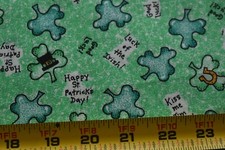 By 1/2 Yd, Irish Sayings Icons on Green Cotton, N4644